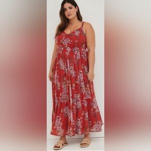 Torrid - Size 5 - Pleated Maxi Dress - Floral Red